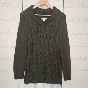 Coldwater Creek Green Cable Knit Shawl Collar Sweater Women's M